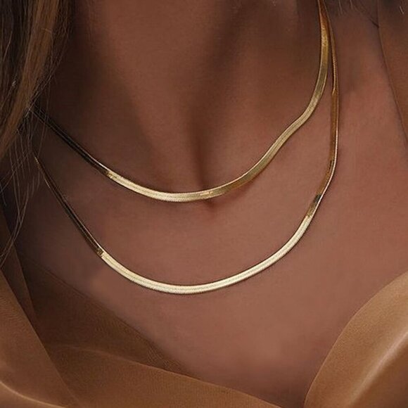 Yellow Gold Casual Women's Snake Bone Multi-Layer Necklace - Picture 2 of 6